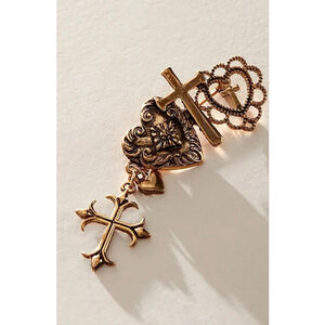 Free People Harmony Brooch NWT Gold Crosses and Hearts